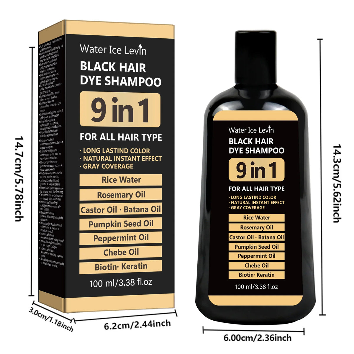 100ml 9‑in‑1 Black Hair Coloring Shampoo Natural Instant Gray Hair Coverage Nourish Repair Shine Hair Dye Shampoo For Men Women