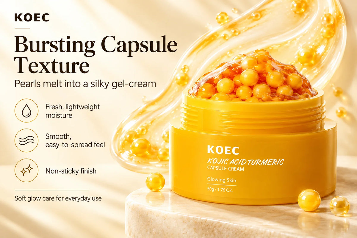 Kojic Acid Turmeric Capsule Cream with Niacinamide & Squalane, Skincare Kojic Acid Face Cream for Even Skin Tone & Glow Firming, Hydrating Capsule Cream, 50g/1.76oz