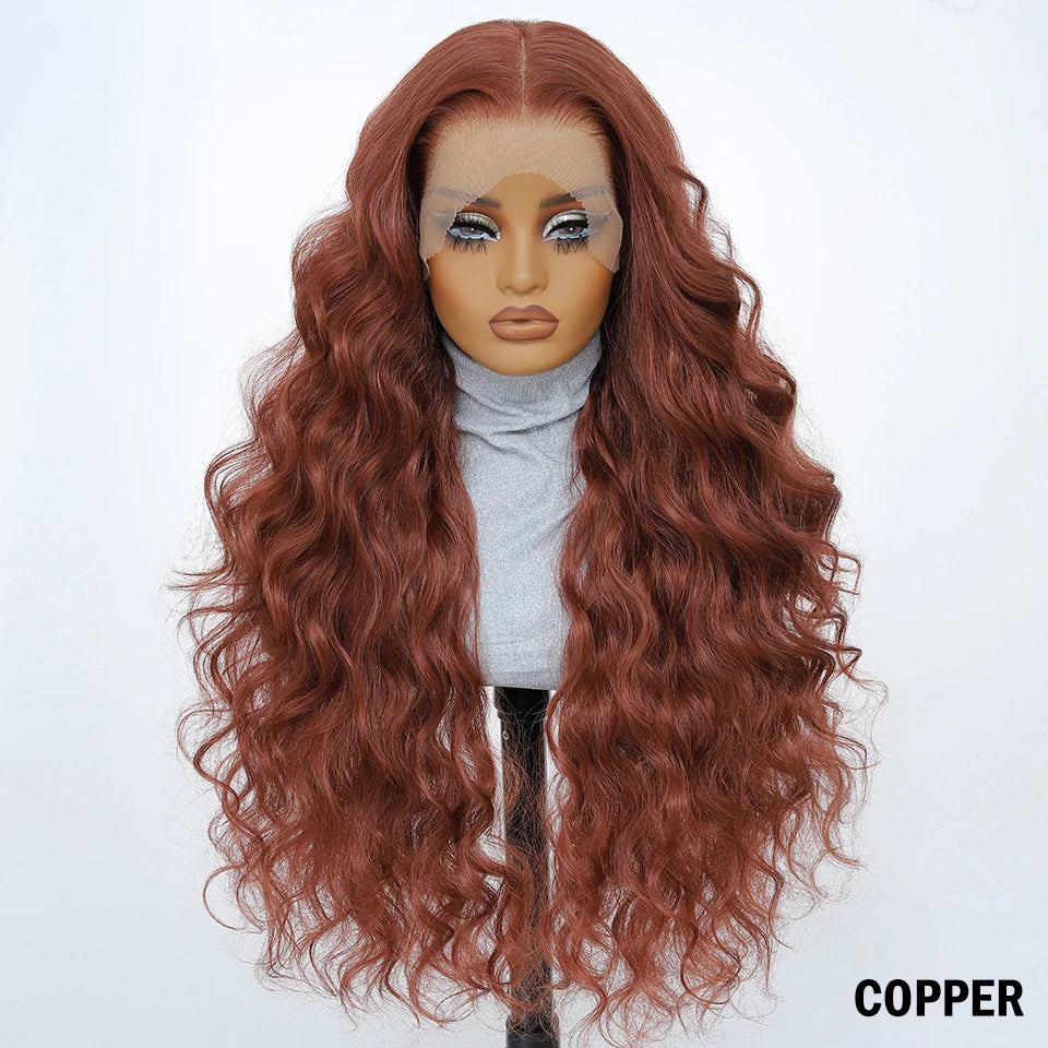 13x6 HD Synthetic Blend Lace Front Wig 30 Inch Long Deep Wavy Ombre Blonde Ginger for Afro Women Heat Resistant Cosplay Wig