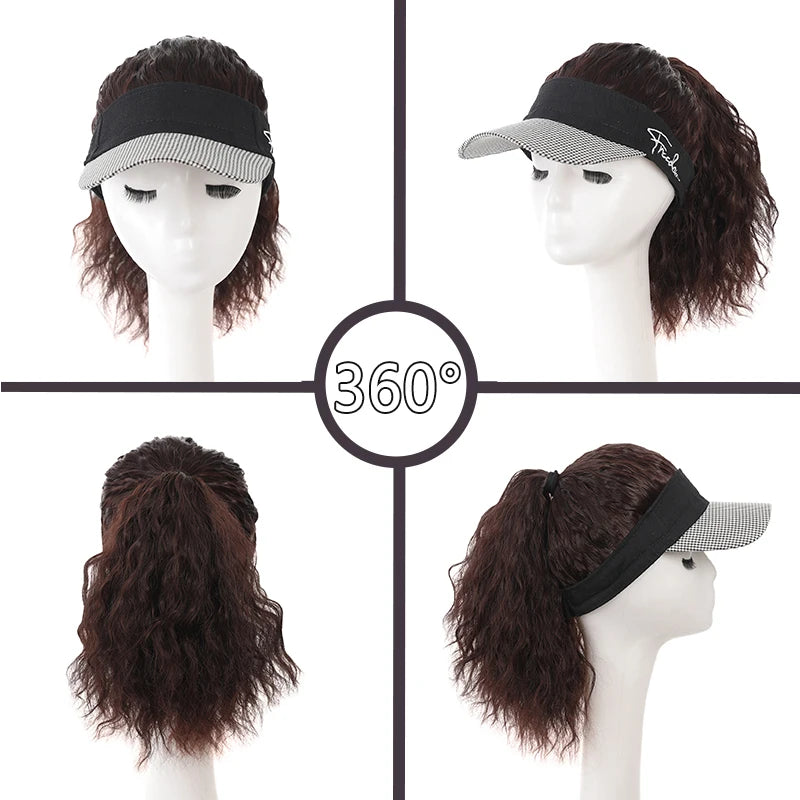 Synthetic wig 16 inch houndstooth empty top baseball cap curly hair wig suitable for women's daily wear
