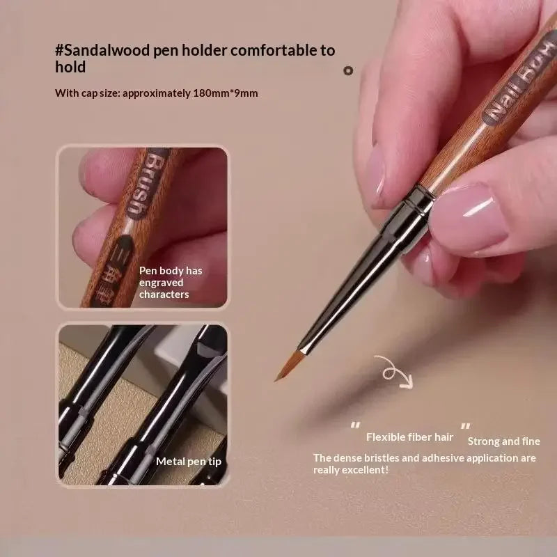 Round Wood Handle Triangular Petal Nail Brush Acrylic Nail Art Liner Brush Stripes Grid Flower Painting Drawing PenManicure Tool