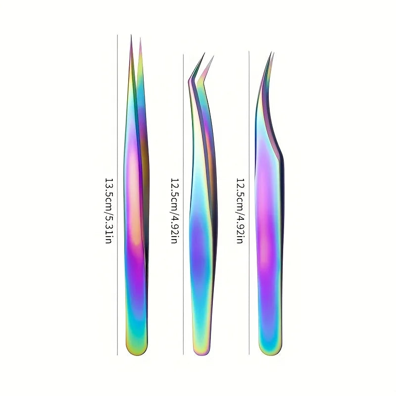 3 Pcs Set Stainless Steel Eyelash Tweezers Set Multi-Functional Makeup Tool Eyelash Tweezer Hair Removal Tweezer Pointed Tweezer