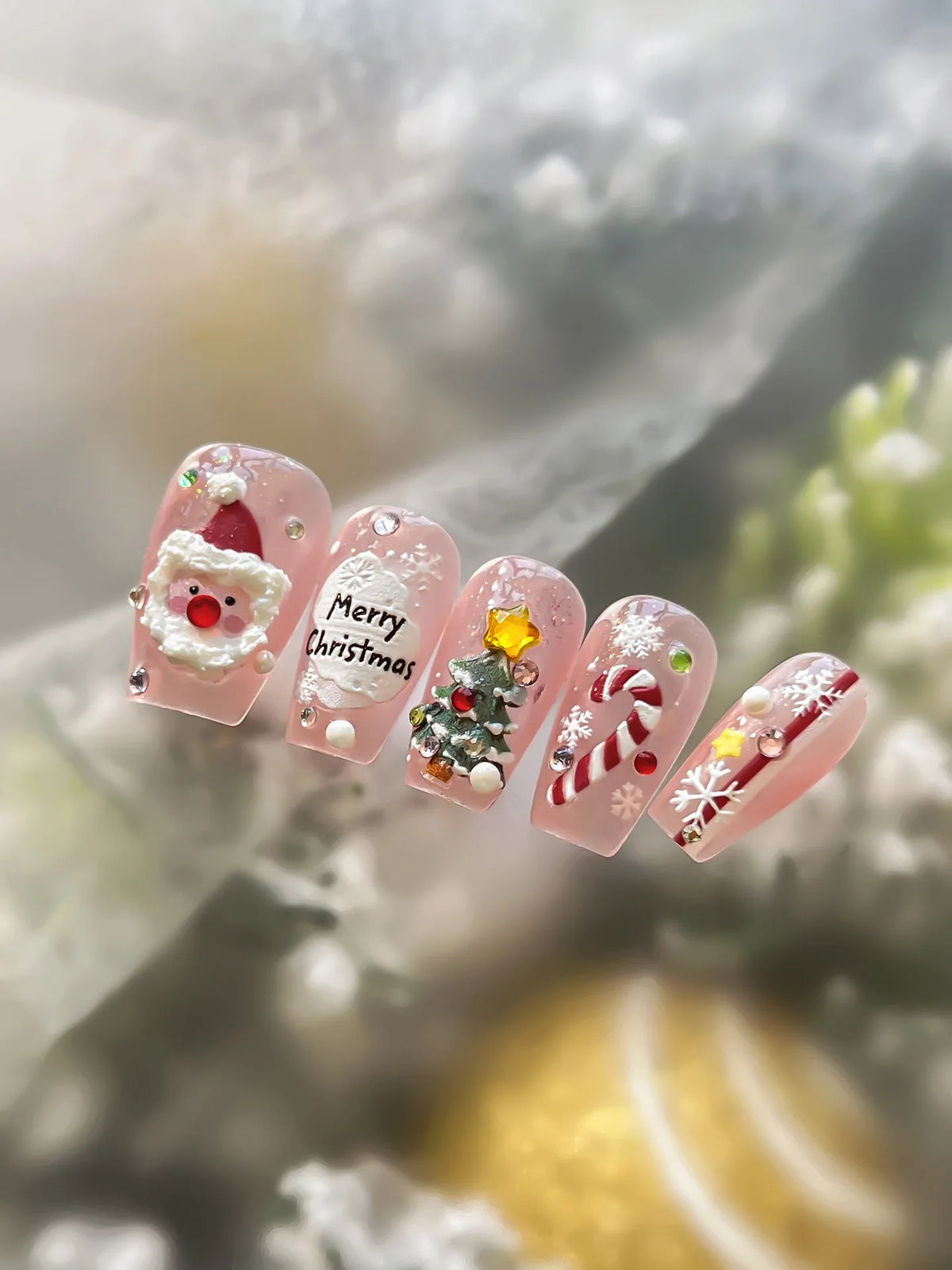 Christmas Wreath Snowman Xmas Tree Bowknot Snowflakes Gingerbread Man Bear Star Bell Apple Nail Art Charms Stickers Phone Decals
