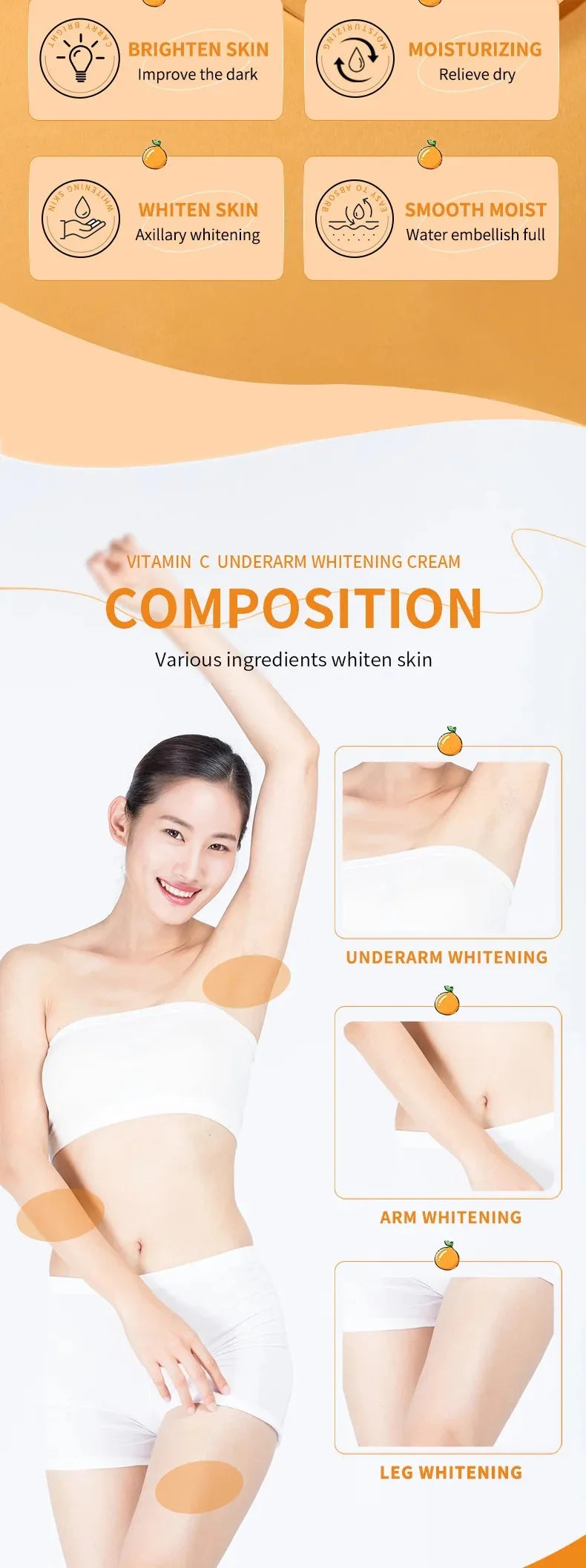 Brightening Body Vitamin C Care Underarm Cream Knee Buttocks Private Bleach Remove Melanin Pigmentation Improve Nourish Skin