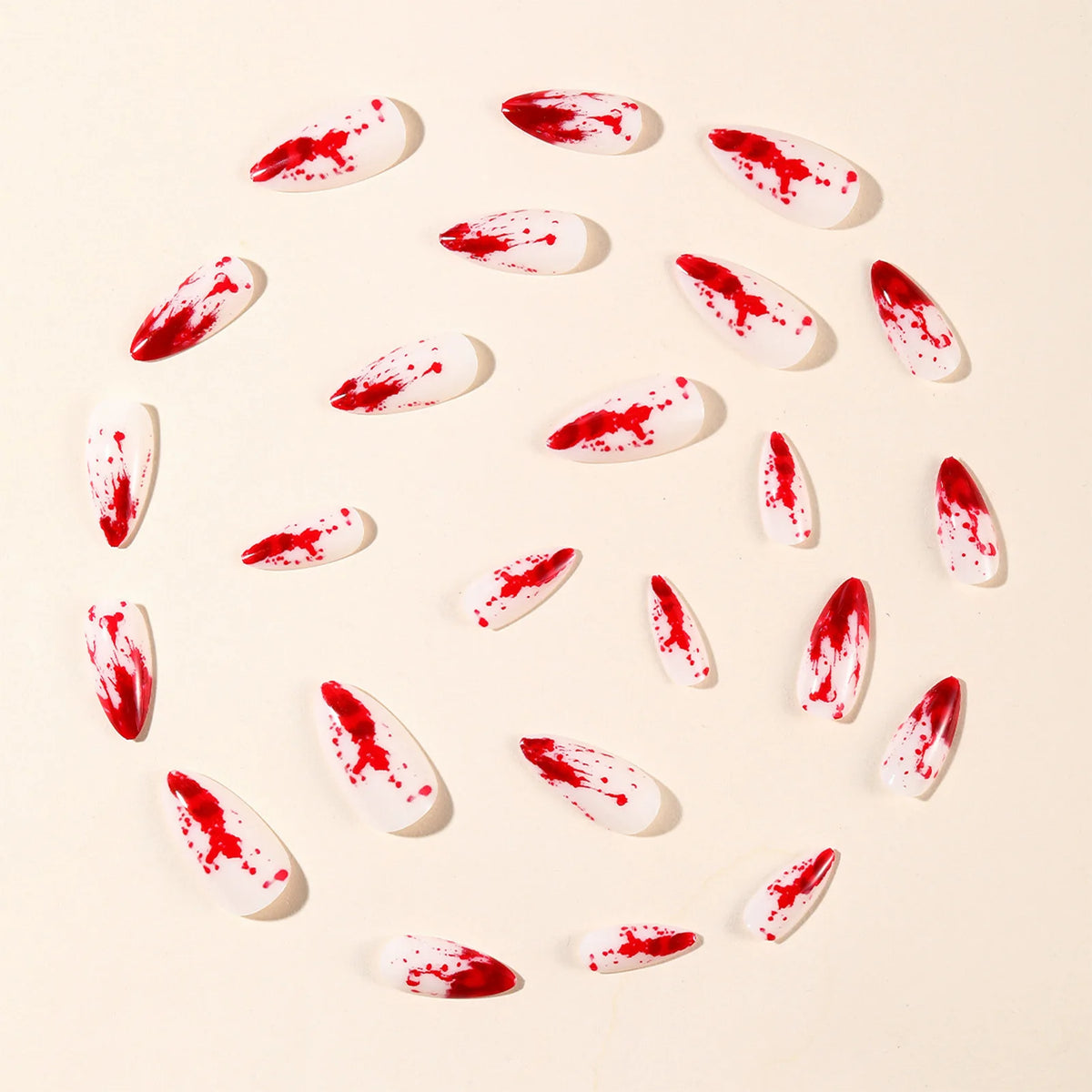 24Pcs Halloween Almond Fake Nails Red Blood Designs Press On Nails Simple DIY Manicure Full Cover False Nail for Halloween Party