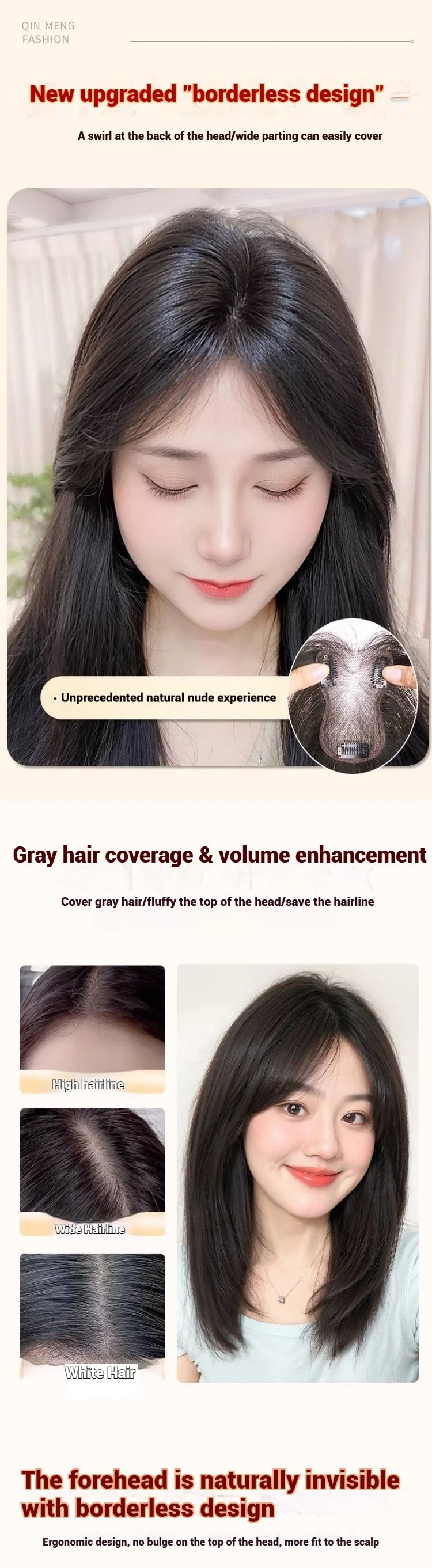 Ultra-Thin Mesh Hair Toppers 8x11cm Clip-In Bangs Hairpiece for Women Fluffy Real Hair Increase Volume Cover White Hair