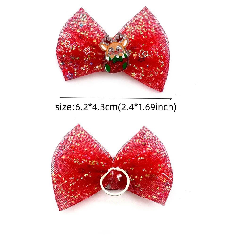 50pcs Christmas Small Dog Grooming Bows Rubber Bands for Dogs Xmas Pet Dog Hair Bow for Grooming Small Dog Cat Hair Accessories