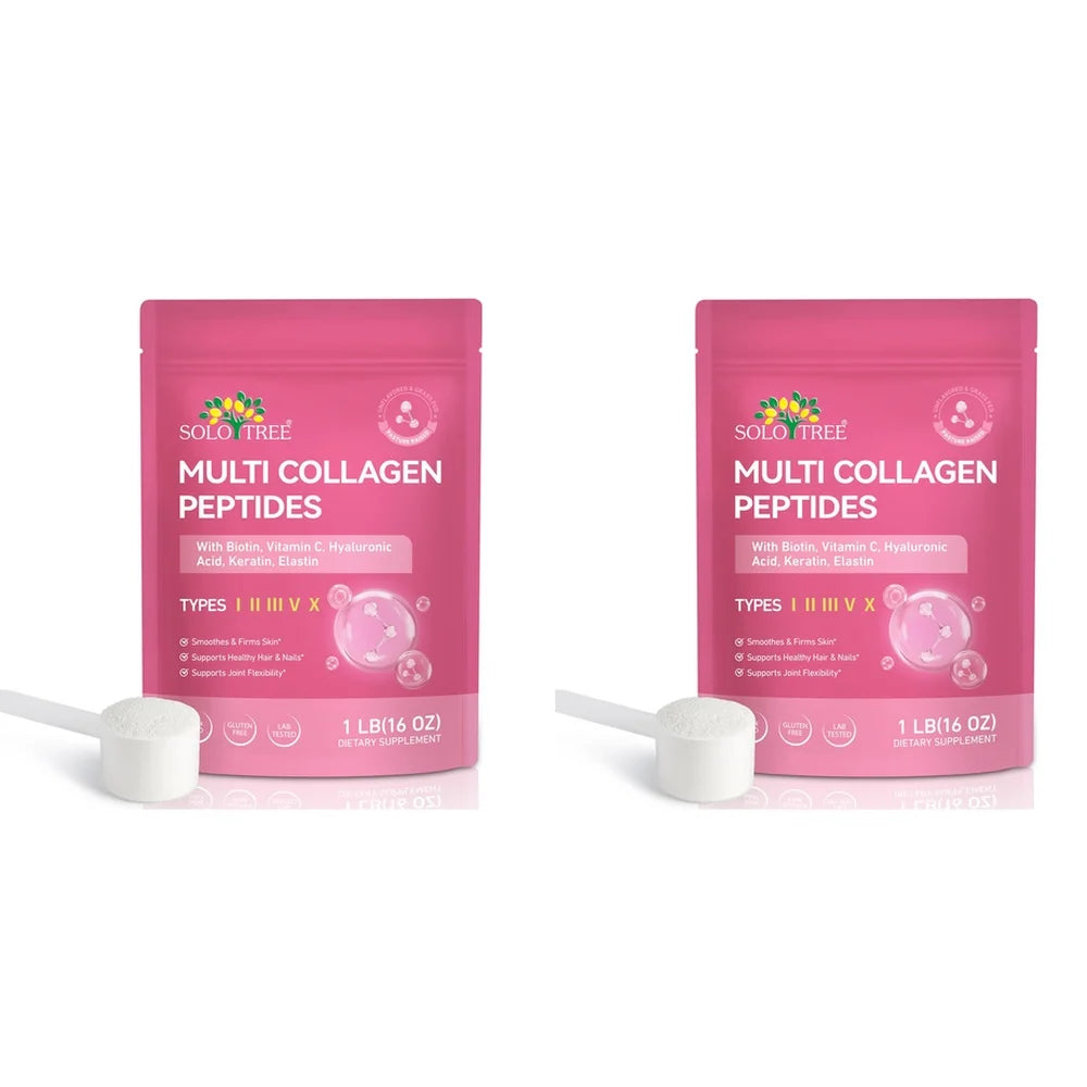Multi Collagen Peptides Powder Types I II III V X with Biotin Vitamin C Hyaluronic Acid for Skin Hair Nails Joint Support 1LB