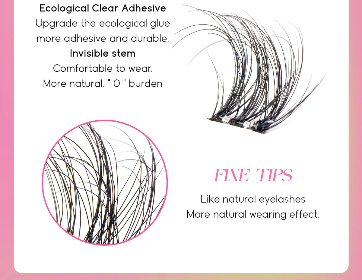 VYRILA Self Adhesive Cluster Lashes Glue-Free DIY Individual Eyelash Extension Natural Soft Lashes No Glue Needed Segmented Lash