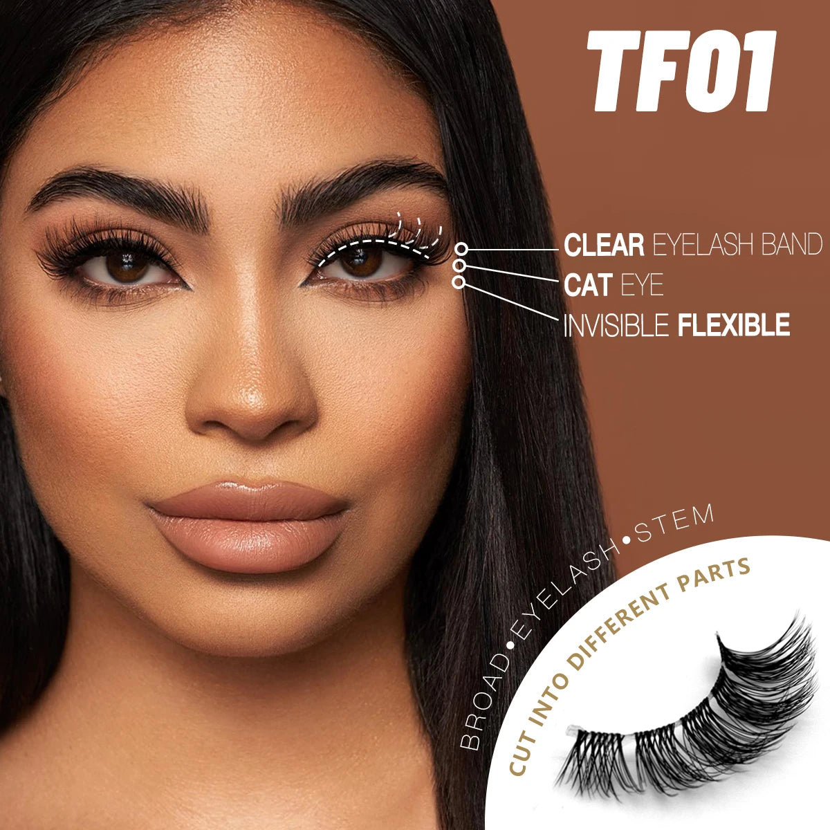 GROINNEYA Manga Lashes 5/10 Pairs 3D Clear Band Lashes Natural Look Mink Eyelashes Fluffy Cat Eye Lashes Pack Fake Eyelashes