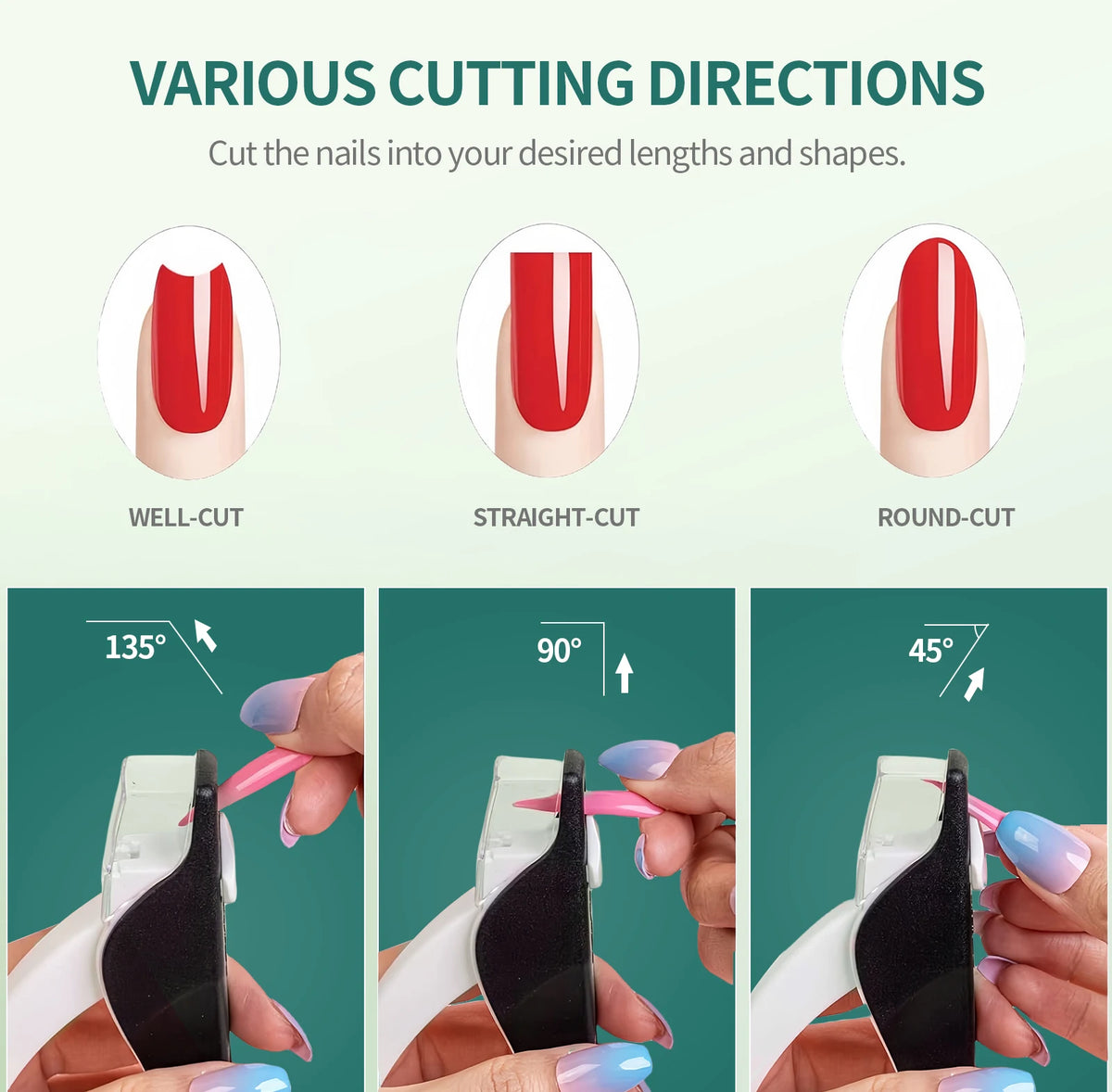 Nailpop Nail Clipper U Shaped Acrylic Fake Nail Scissors Nail Tip Edge Cutter Trimmer Manicure with Sizer Precise Cutting Tools