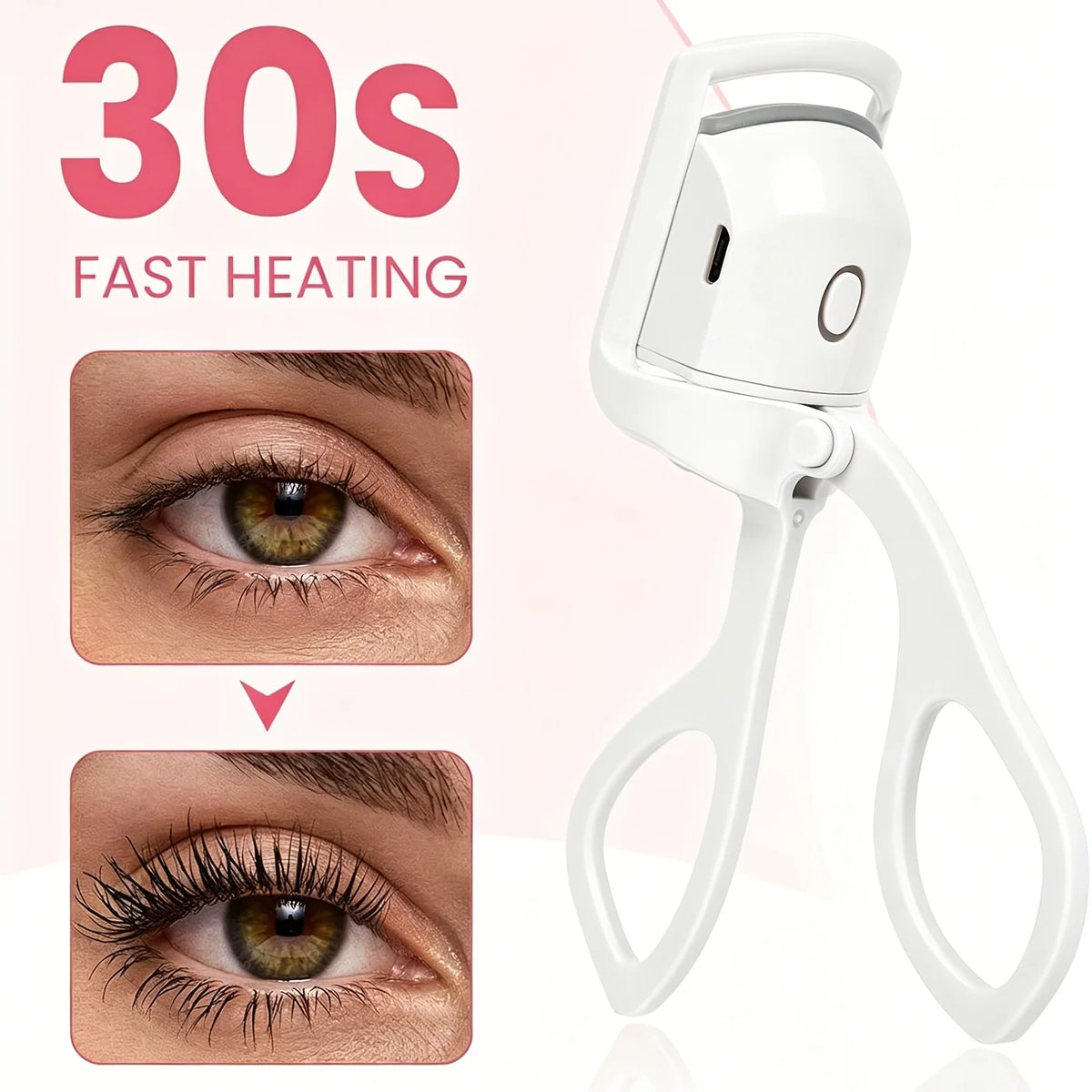 Electric Heated Eyelash Curler USB Rechargeable 2 Mode Quick Heating Lash Curler Natural Long Lasting Curl Makeup Tool