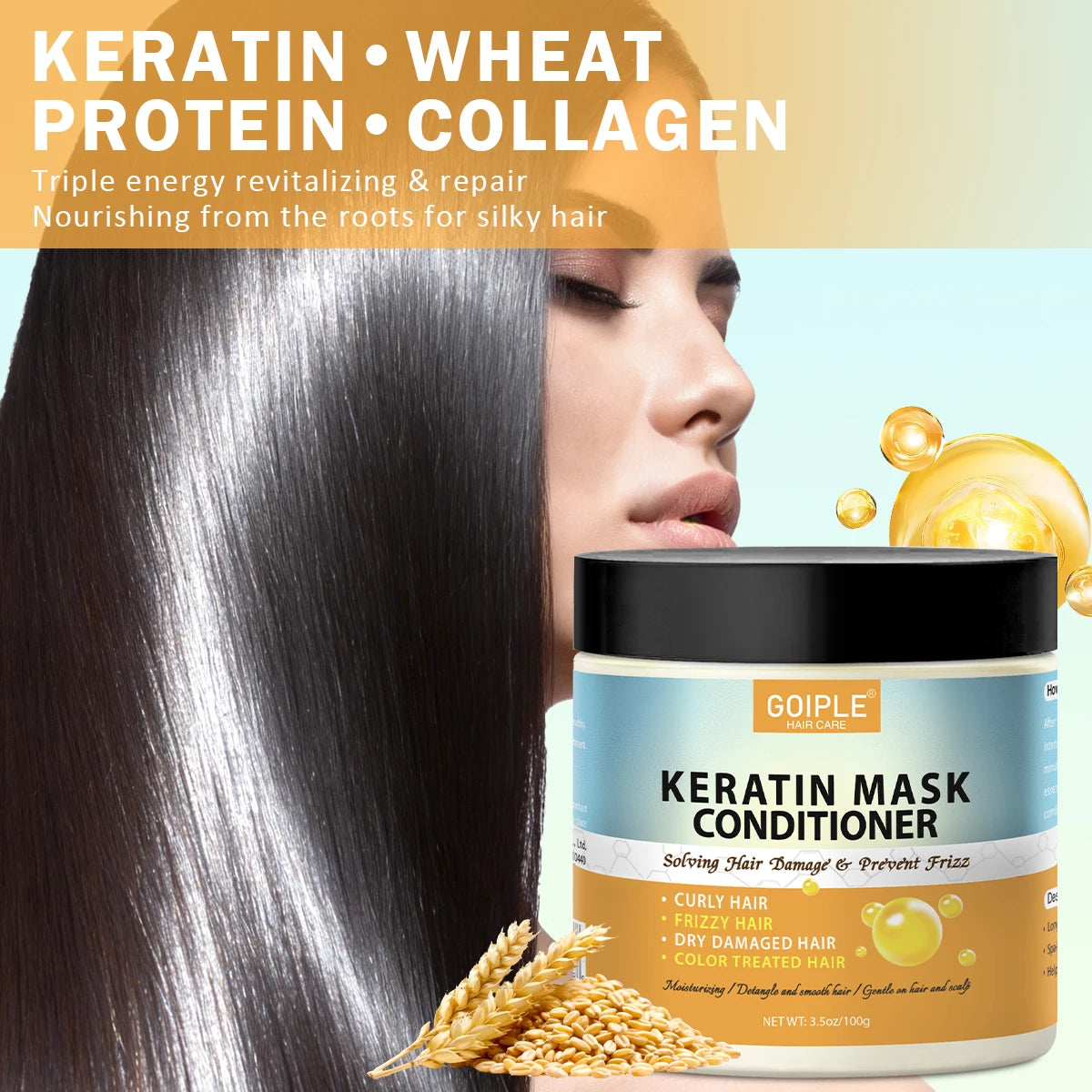 GOIPLE Keratin Deep Conditioner Salon Treatment for Dry Damaged Curly Frizzy Color Treated Hair Women
