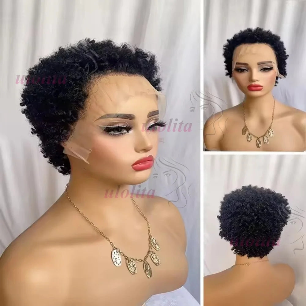 Premium 99J Afro Curly 13x4 Ear To Ear Lace Frontal Human Hair Glueless Wigs for Women 6inches Remy Hair Short Cut Lace Bob Wigs