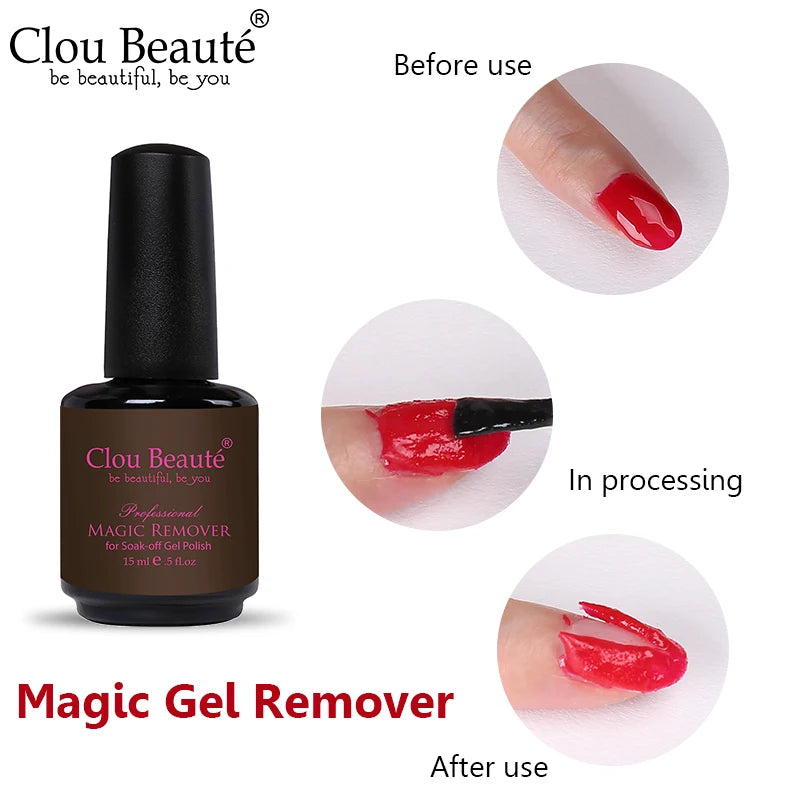 ClouBeaute Nail Gel Polish Remover Quick Easy Polish Magic Remover In 2-3 Minutes No Need Soaking Or Wrapping Nail Art 15ml
