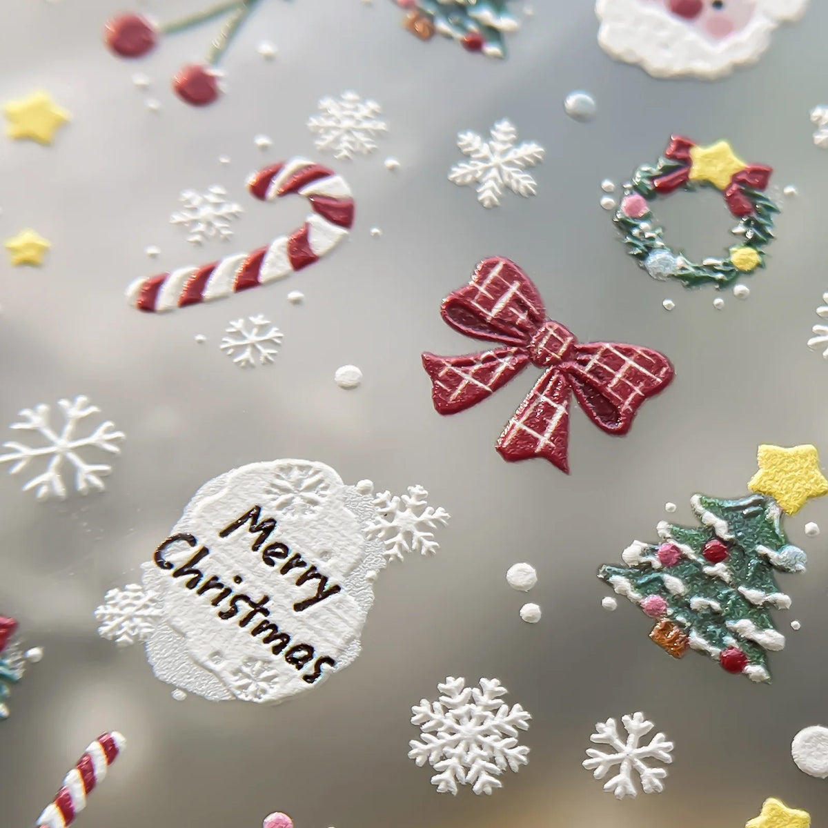 Christmas Wreath Snowman Xmas Tree Bowknot Snowflakes Gingerbread Man Bear Star Bell Apple Nail Art Charms Stickers Phone Decals