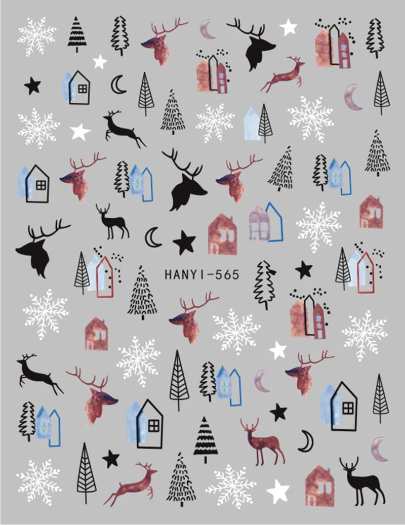 3d Nail Art Stickers Winter Christmas Trees Snow Mountains Xmas Snowflakes Decals For Nails Decoration Manicure Salon Beauty