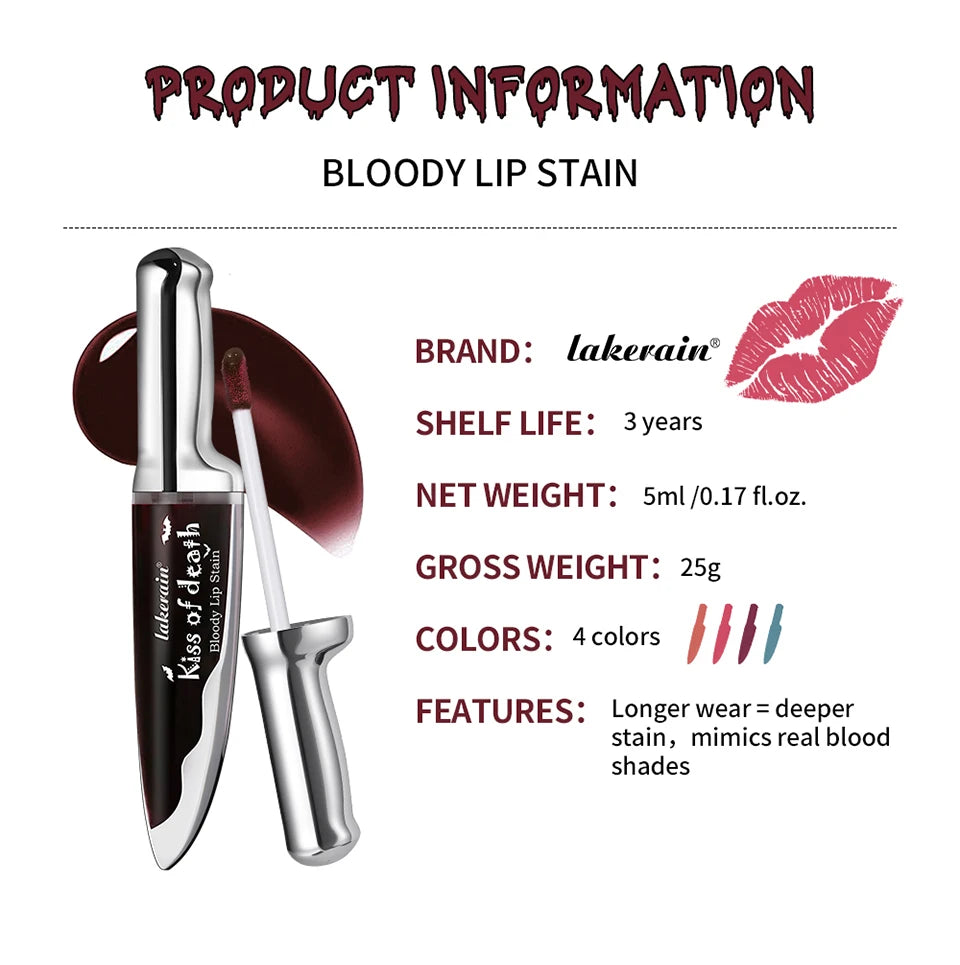 Lip Stain Kiss of Death Bloody Gothic Matte Long Lasting Waterproof Change of Black Vampire Halloween Cosplay Makeup