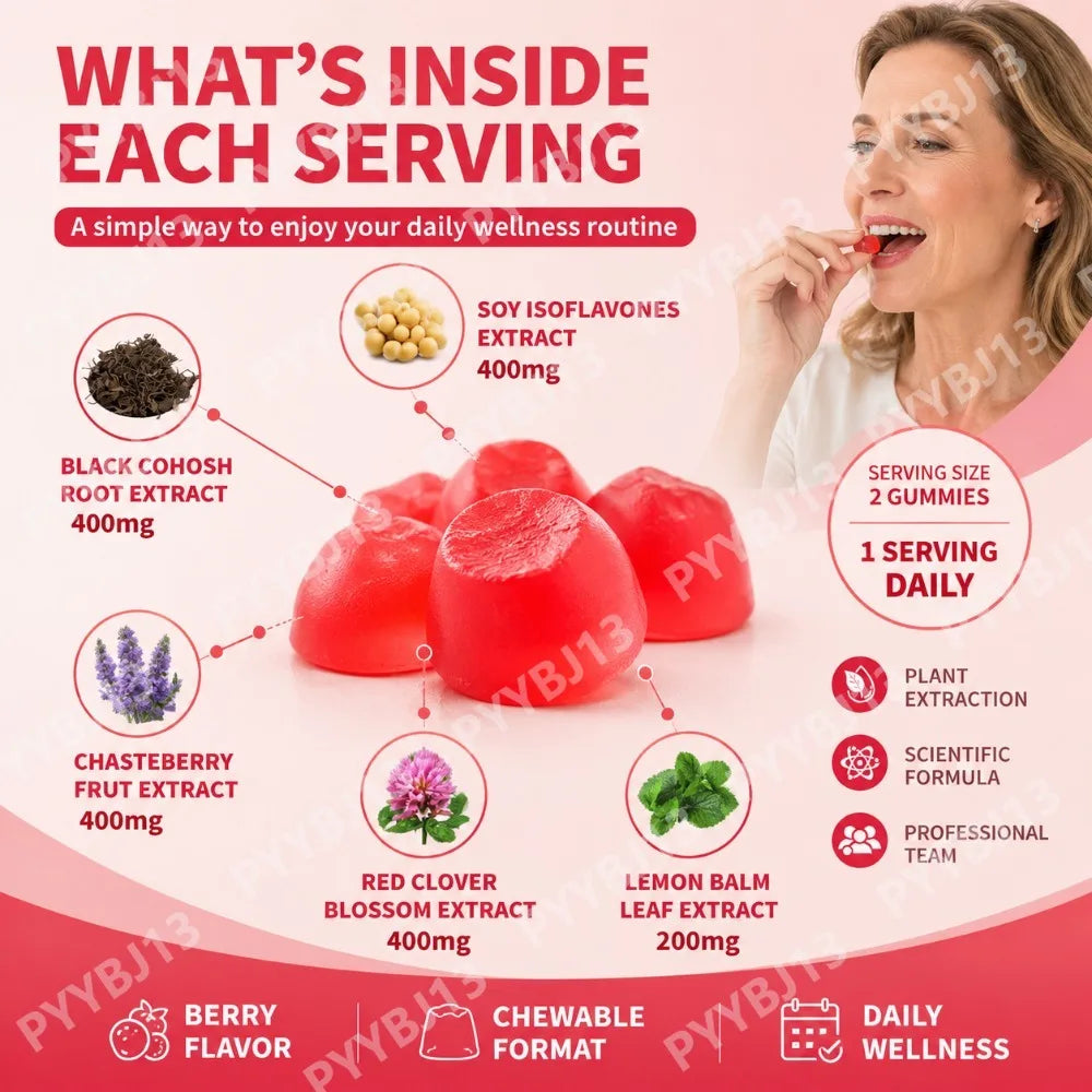 Menopausal Gummies 60pcs Women's Soy Isoflavones Probiotics Vitamin Promotes Relaxation Restful Sleep Hormonal Fluctuations