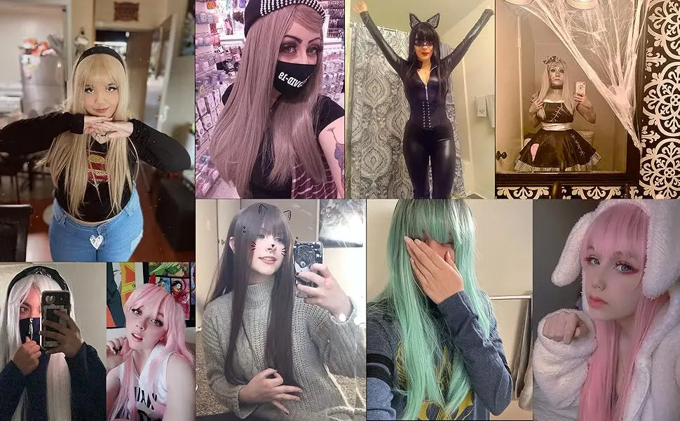 Synthetic Long Straight Wig with Bangs for Women Long Straight Wigs Heat Resistant Natural Looking Wigs for Daily Wear