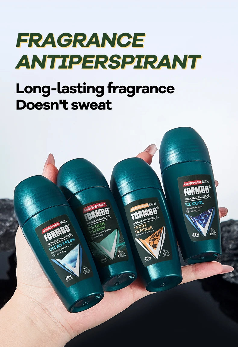 48H Men Antiperspirant Deodorant, Motion-Activated Anti-Perspirant Roll On, Anti-Stain Refreshing Body Odor Remover, 4 Scents f