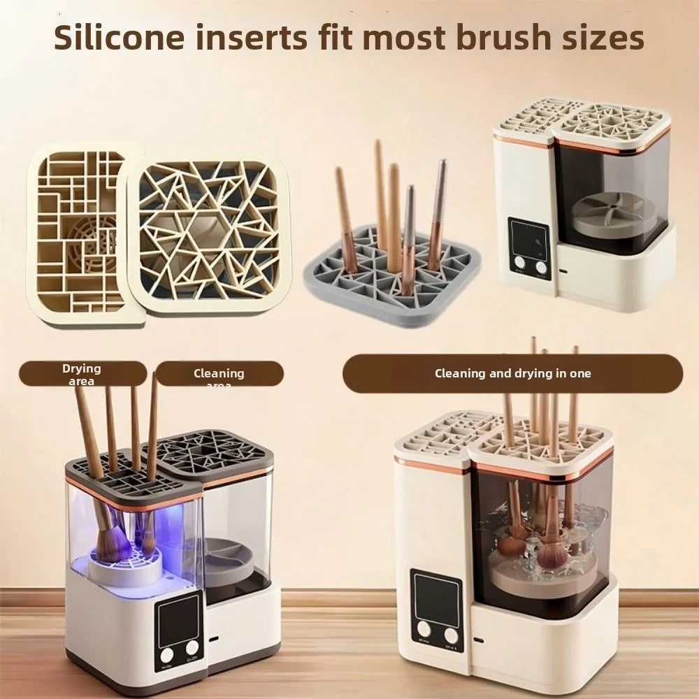 Portable Makeup Brush Cleaning Machine Electric Automatic Makeup Brush Dryer LCD Timer 2 Wash Modes Cosmetic Brushes Cleaner