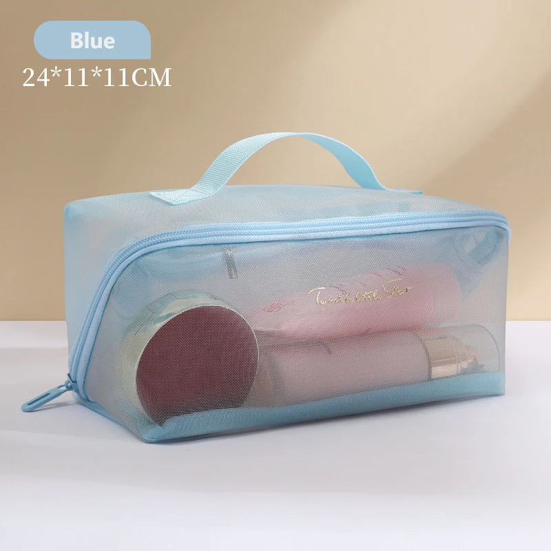 New Transparent Mesh Pillow Cosmetic Bag Travel Tote Makeup Toiletry Storage Pouch Washbag Large Capacity Organizer Zipper Bags
