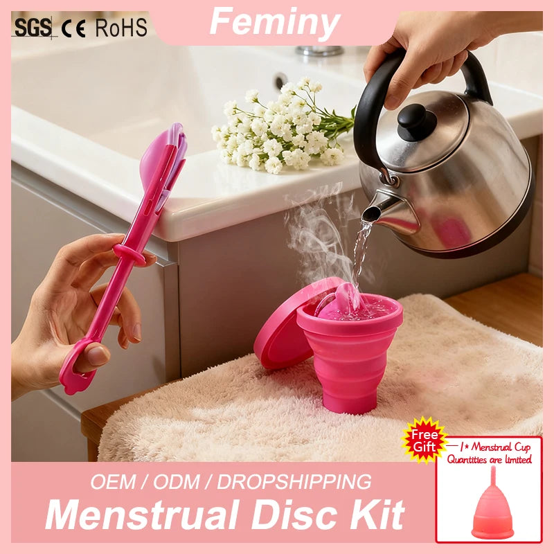 Feminy XS Menstrual Discs With Applicator And Container Case Set Medical Silicone Coletor Menstrual Period Cup Storage Box