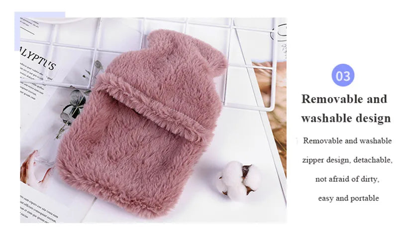 Soft Kawaii Hot Water Bottles Plush Rubber Hand Warmer Foot Belly Explosion-proof Insulating Hot Water Bag for Women Period Pain