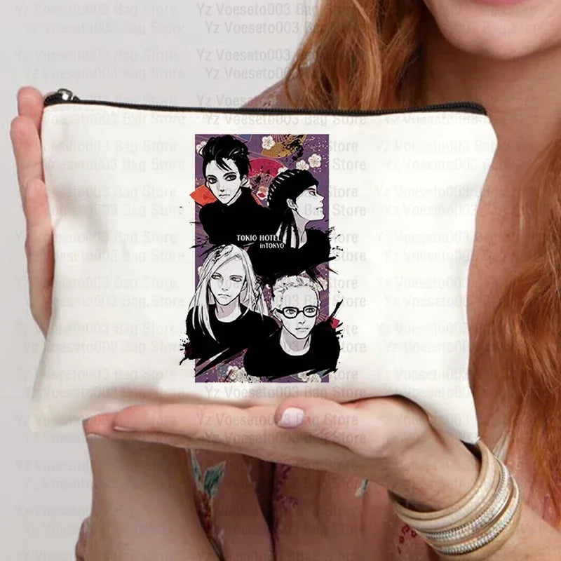 Tokio Hotel Canvas Makeup Cosmetic Party Lipstick Bags Travel Toiletry Pouch School Supplies Pencil Pouchs Teacher Gift Wash Bag