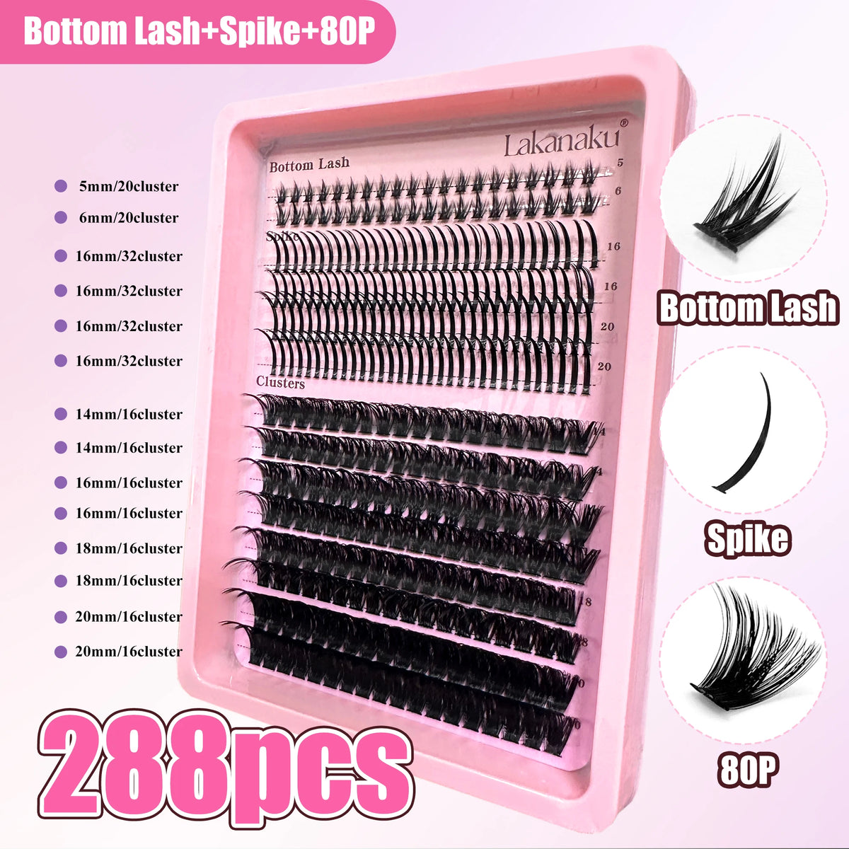 LAKANAKU Manga DIY Lashes Book Lash Cluster Tray Bottom Clusters Volume Set Eyelash Extensions Individual Eyelashes
