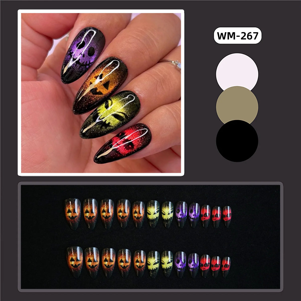24pcs Halloween False Nails Ghost Witch Pumpkin Print Fake Nails Tips Wearable Detachable European Long Ballet Press on Nails