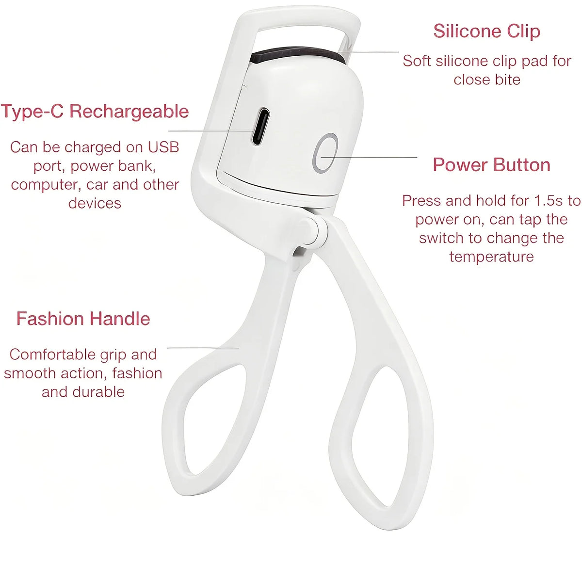 Electric Heated Eyelash Curler USB Rechargeable 2 Mode Quick Heating Lash Curler Natural Long Lasting Curl Makeup Tool