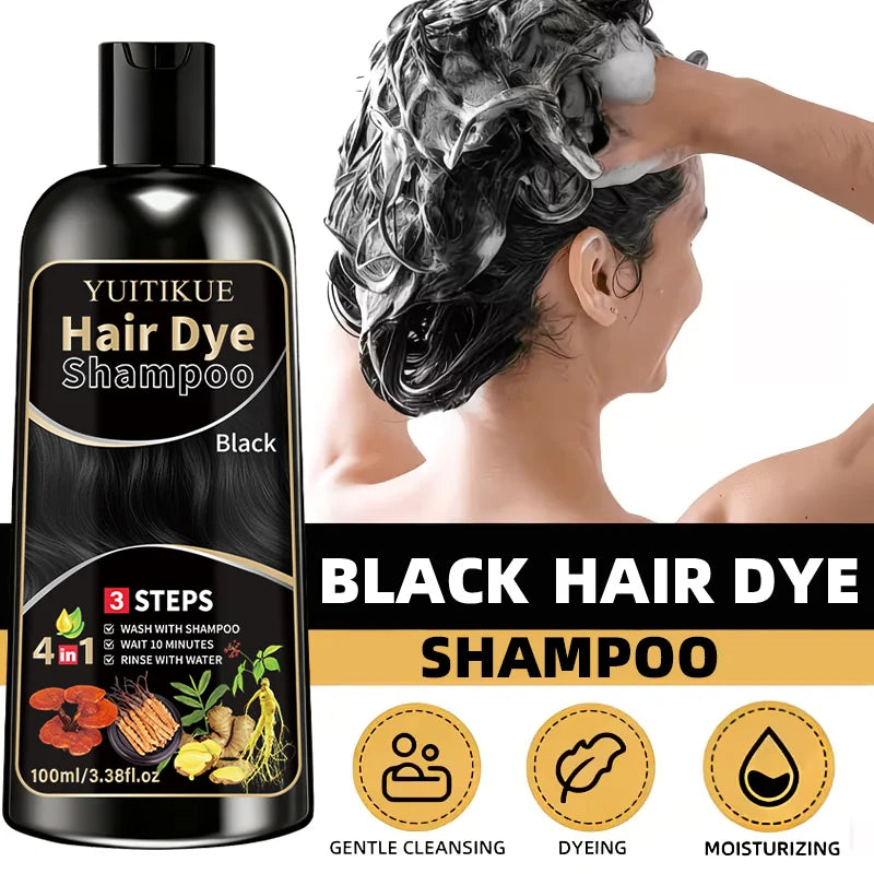 YUITIKUE Black Hair Dye Shampoo - Ammonia-Free, Gentle Formula For Covering Gray Hair, Plant-Based Hair Care, 100ml