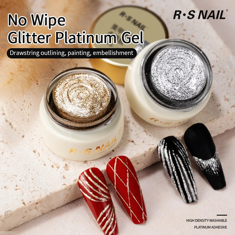 RSNAIL No Wipe Platinum Gel Nail Polish 8g Sparkle Painting Metallic Golden Silvery Liner Gel French Drawing Liner DIY Nail Art