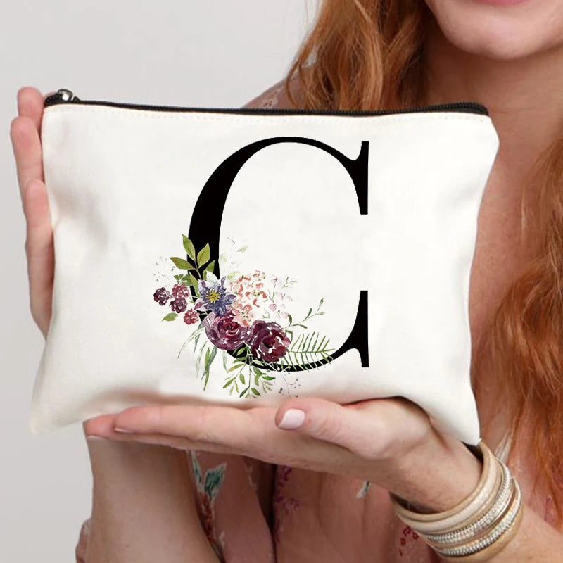 Floral Letter Bridesmaid Makeup Bags Bachelorette Party Gift Children Travel Bag Zipper Pouch Travel Organizer Case Cosmetic Bag