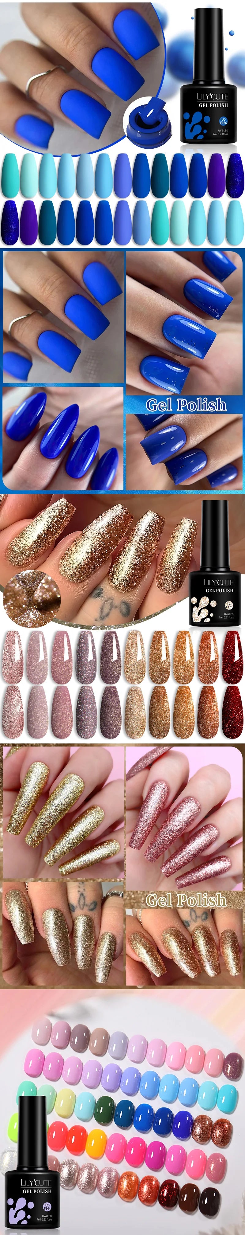 LILYCUTE 7ml Champagne Rose Gold Glitter Gel Nail Polish Colorful Sparking Long Lasting Manicure Soak Off Nails Art Gel Varnish