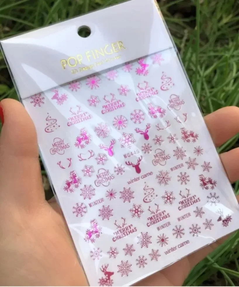 5D White Snowflakes Embossed Nail Art Stickers Winter Charm Decals Self Adhesive Christmas New Year Slider Decoration Manicure