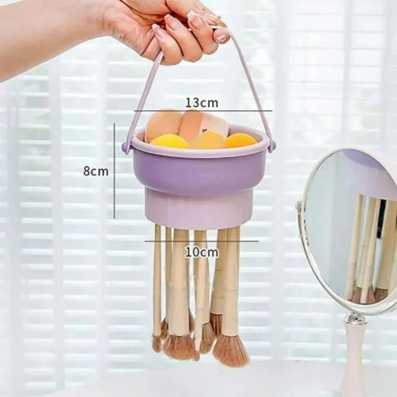 3-In-1 Silicone Makeup Brush Cleaner Mat & Drying Rack - Cosmetic Brush Cleaning & Air Dry Tool, Beauty Tool Organizer Kit