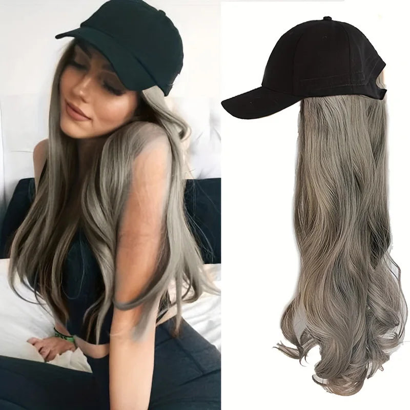 New Fashion Synthetic Wig Long Curly Hair Hat Wig Integrated High Temperature Silk Mechanism Wig Cap