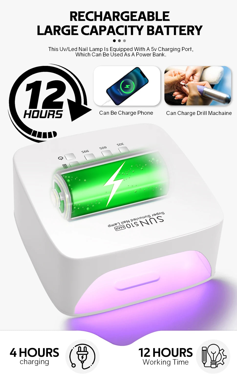 Rechargeable UV LED Nail Lamp With Automatic Sensing 30LEDS Cordless Nail Dryer for Curing Gel Polish Professional Manicure Tool
