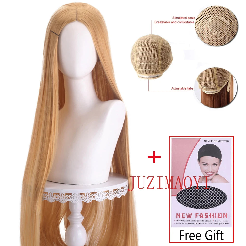 Long Straight Cosplay Wig 100cm Centre Parting Central Split Blond Pink Red Purple Heat Resistant Synthetic Hair Wigs