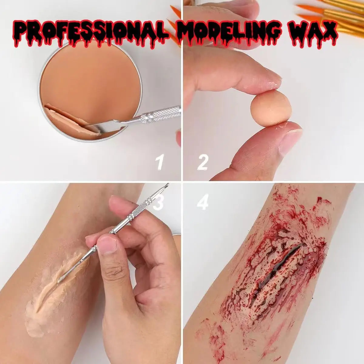 Special Effects SFX Halloween Makeup Kit - 12 Colors Face Body Paint Palette + Scar Wax with Spatula Tool + Fake Blood+Spong