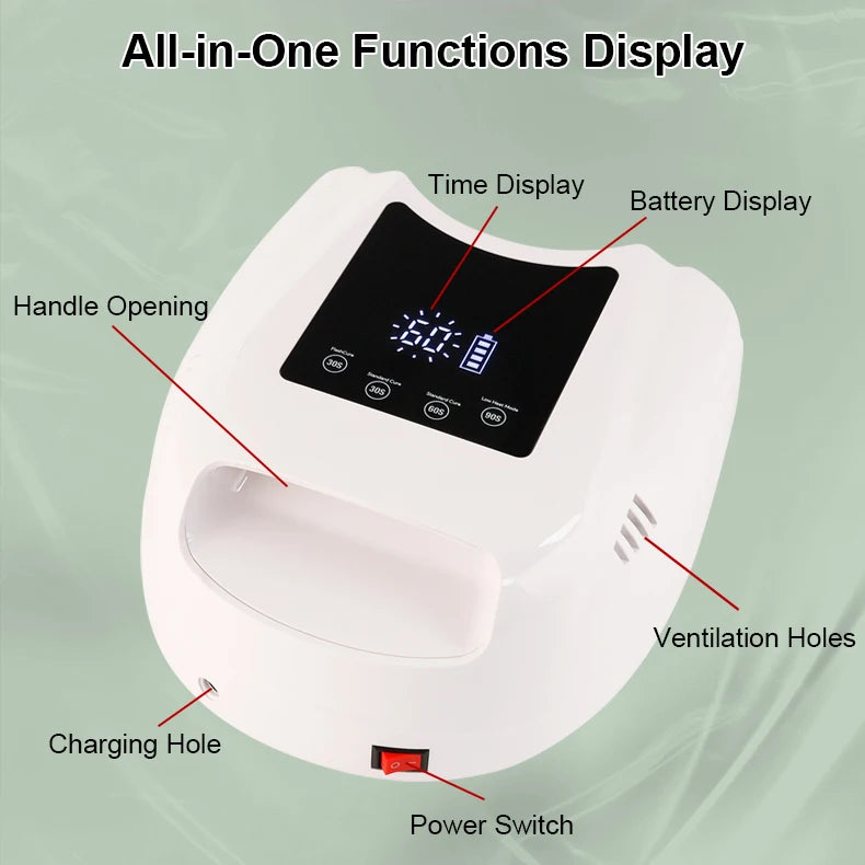 Rechargeable 98W Pro Cure LED Nail Lamp Dryer Portable Machine Nail Red Light UV LED Lamp Curing Gel