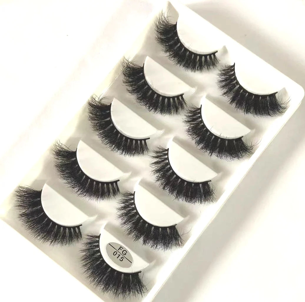 HBZGTLAD 5Pairs Handmade Mink Lashes Short False Eyelashes Dense Natural Long Messy Eye Lashes Reusable Stage Makeup Eyelashes