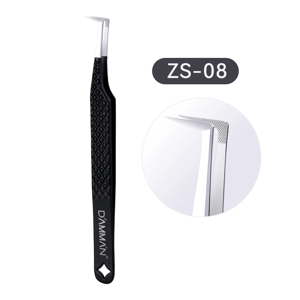 DAMMAN Fiber Tip Lash Extensions Tweezers Professional Eyelash Tweezers Anti-slip Lash Tweezers Eyelash Extension Supplies