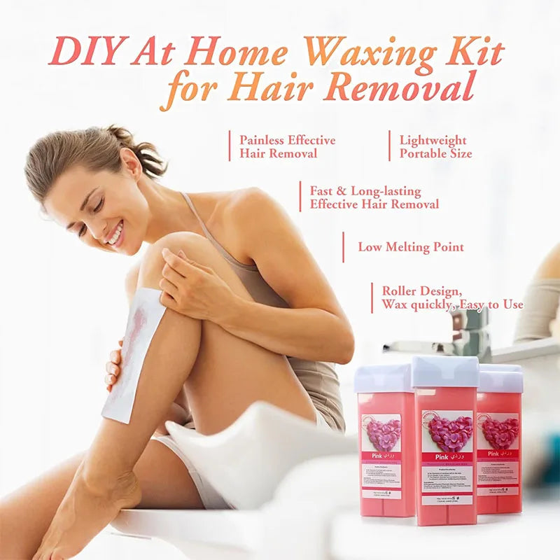 Roll On Waxing Kit With Wax Cartridges and Wax Strips 3 in 1 Soft Wax Heater Kit Hair Removal Wax Paper Waxing Kits Warmer