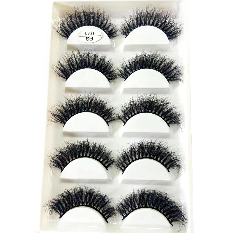 HBZGTLAD 5Pairs Handmade Mink Lashes Short False Eyelashes Dense Natural Long Messy Eye Lashes Reusable Stage Makeup Eyelashes