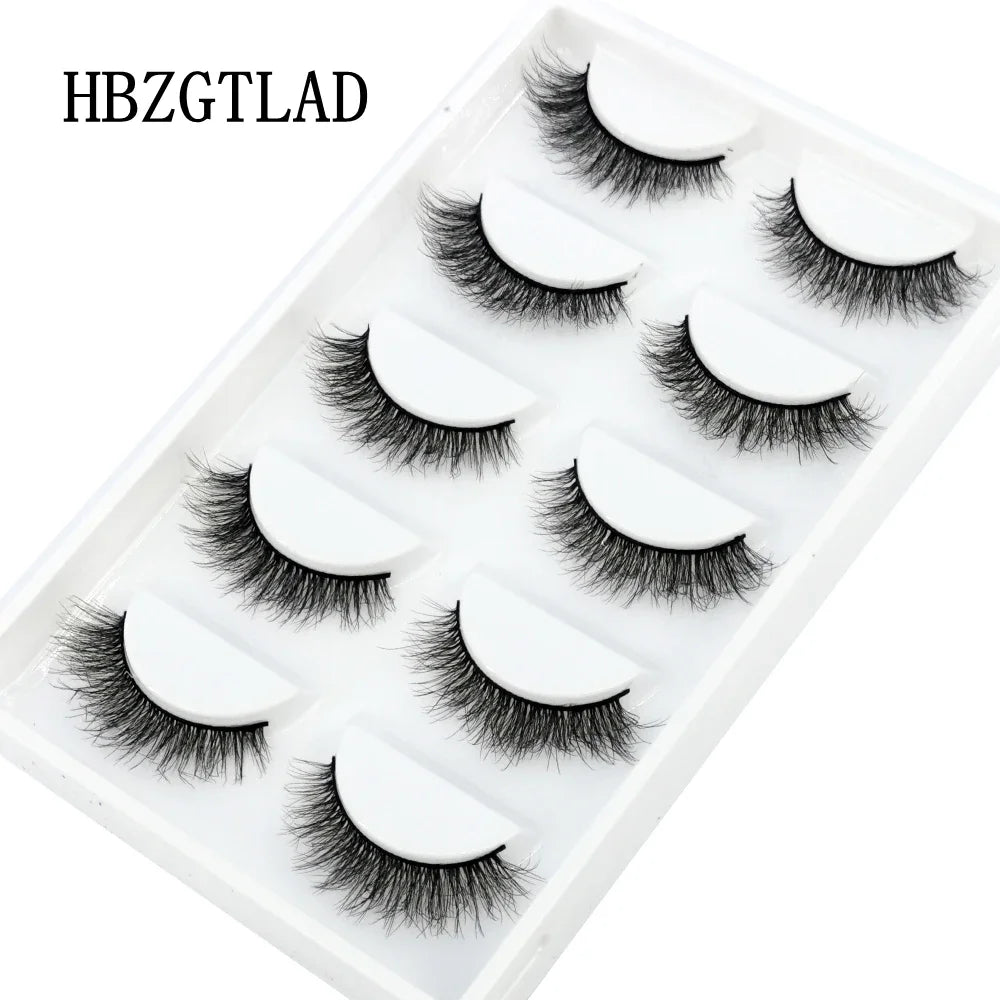 HBZGTLAD 5Pairs Handmade Mink Lashes Short False Eyelashes Dense Natural Long Messy Eye Lashes Reusable Stage Makeup Eyelashes