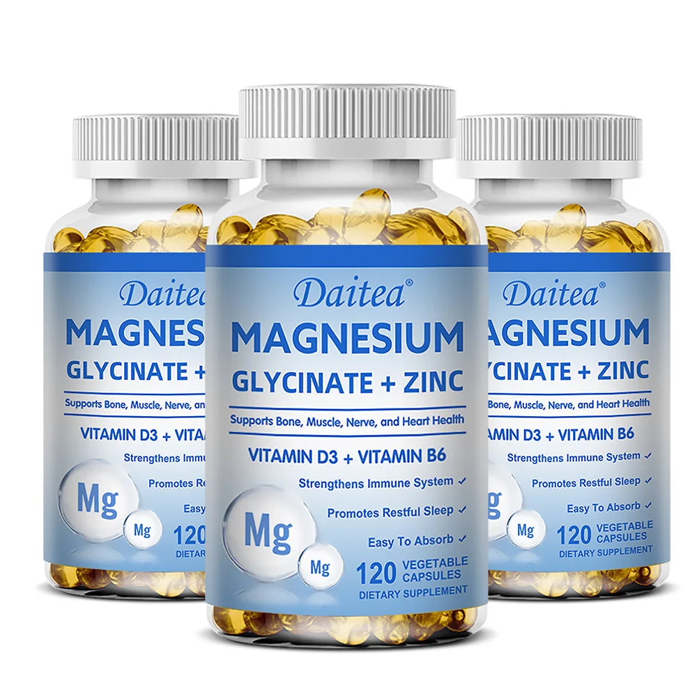 Magnesium Glycinate + Zinc - Improves Sleep Quality, Promotes Cardiovascular Bone and Heart Health, Promote Intestinal Digestion
